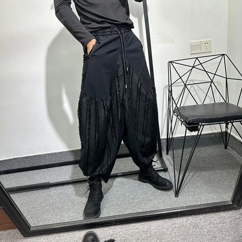 Fashionable Autumn and Winter Dark Series Hip Hop Stitching Loose Wide-Leg Pants Retro Frayed Niche Bloomers Pants
