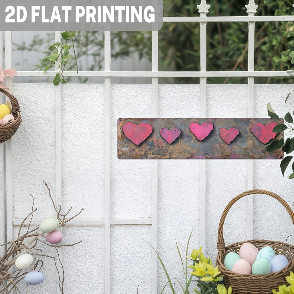 2D Flat Country Style Colorful Painted Heart Metal Sign | Hearts Connected, Valentine's Day, Anniversary, Wedding Home