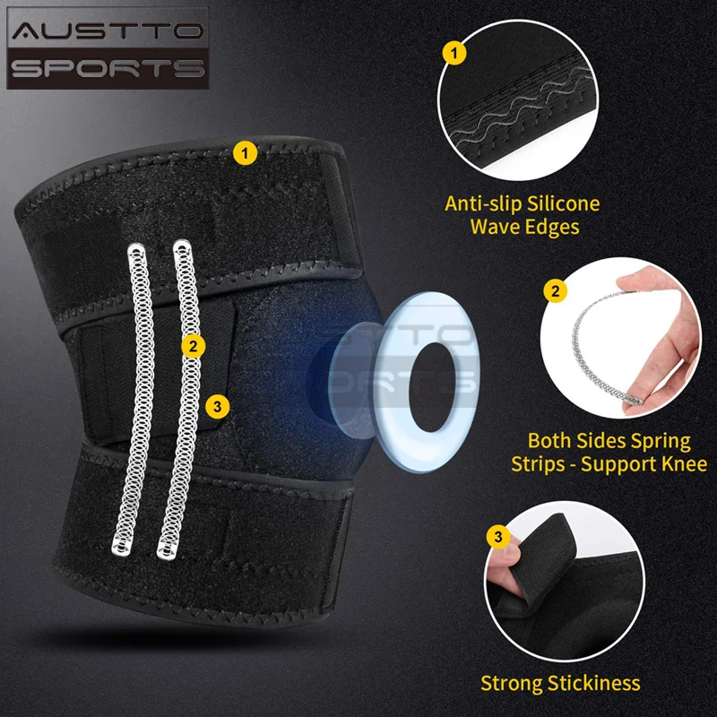 Austto Pro Knee Brace Support Knee Braces for Knee Pain Dual Stabilizers Non Slip Neoprene. Adjustable Bi-Directional Straps