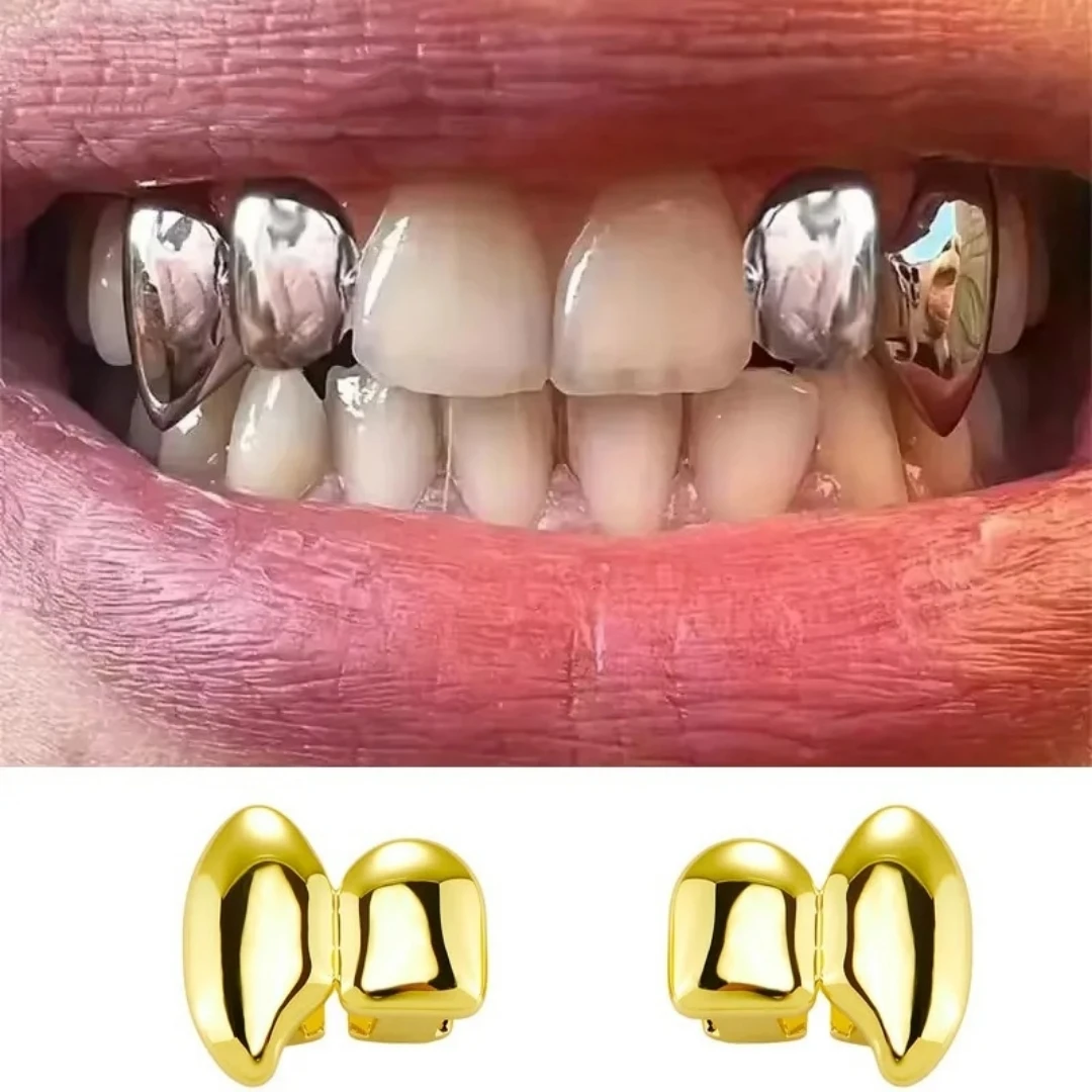 2PCS Vampire DIY Double Fangs Grillz Glossy Removable Dental Grills Teeth Caps for Men & Women Halloween Cosplay Gift