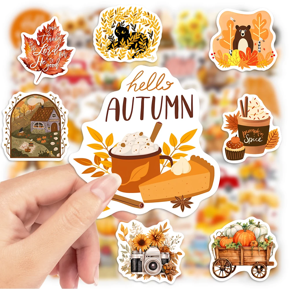 Lovely Fall Autumn Illustration Stickers DIY Gift Vinyl Waterproof Decals for Scrapbook Diary Junk Journals Laptop Phone Bottle view 2