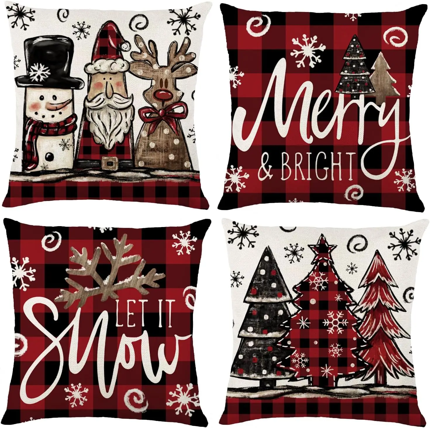 

Рождественские наволочки, набор из 4-х рождественских елок, снеговика, Санта-Лось, буйвол, клетчатый красный, с Рождеством, зимним праздником, фермерский дом