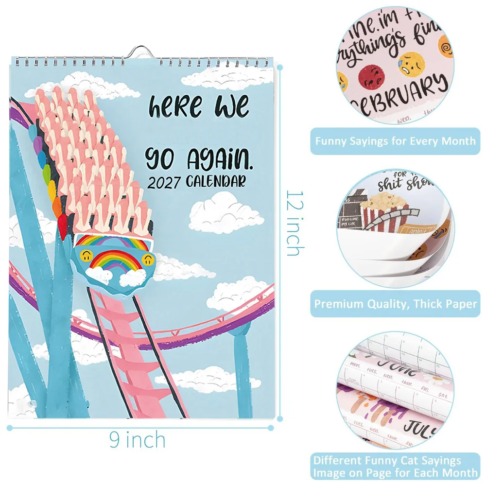 Here We Go Again Calendar 2027 Match Your Witty Personality Novelty Planning Wall Calendar Note Pads for Home Office for Friends