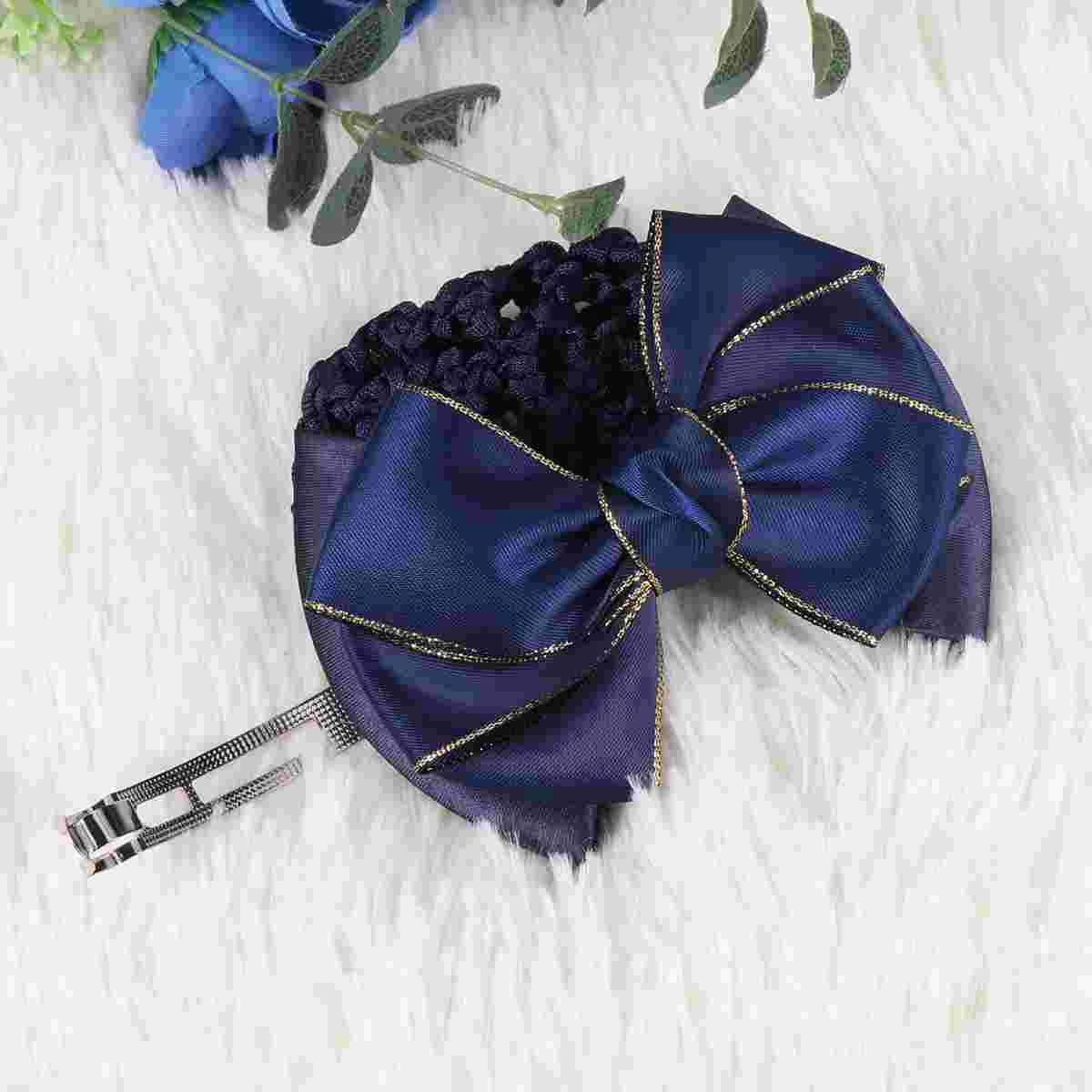 2Pcs Bowknot Hair Snoods Golden Tuck Net Headdress Occupational Hair Bun Net for Class Work Daily (Blue)