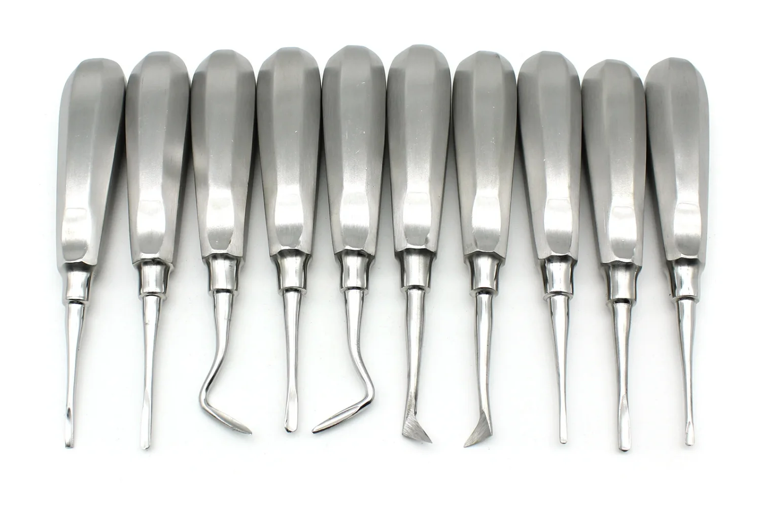 10pcs Dental Stainless Steel Plier Curved Root Forceps Hexagon Handle Dental Extraction Elevator Kit Dental Instruments Set