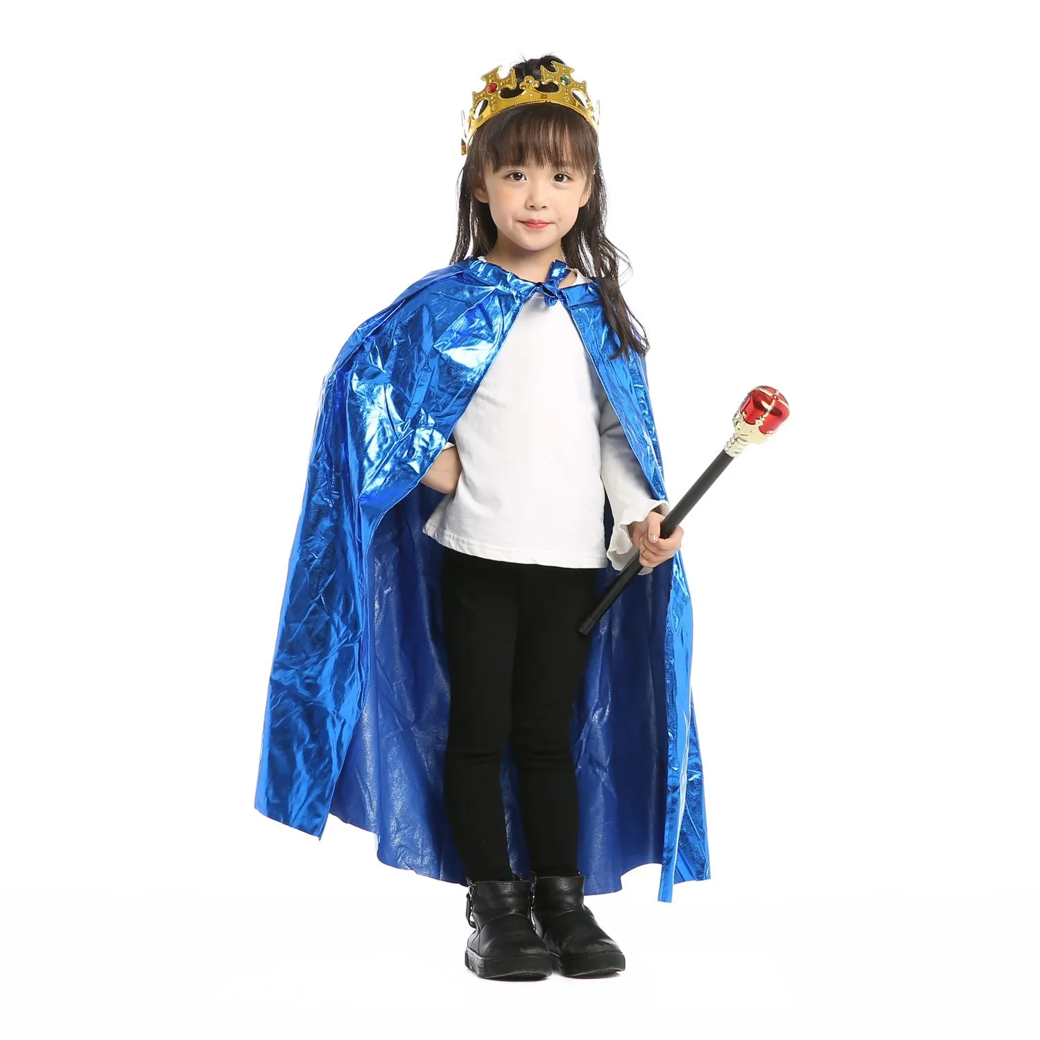 ฮาโลวีนเด็กคอสเพลย์เครื่องแต่งกาย Princess King Cape เด็กผู้หญิงเด็ก 80 ซม.Bright ผ้า Bronzing Silver Gold เสื้อคลุม