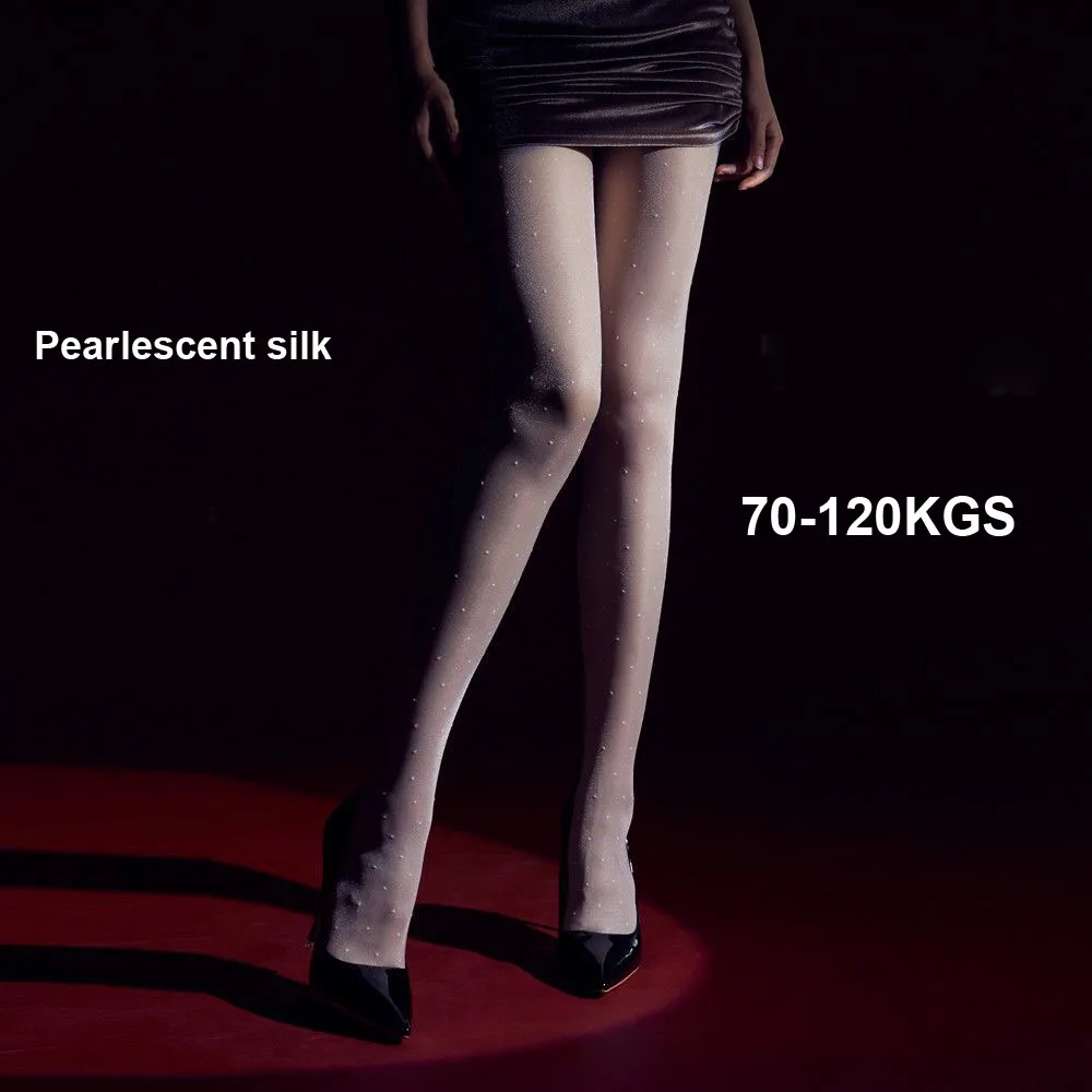 Women Large Size 120KGS Pantyhose Dot jacquard Ultra Thin Sexy Pantyhose Summer 15D Nylon Tights Female Pearlescent silk