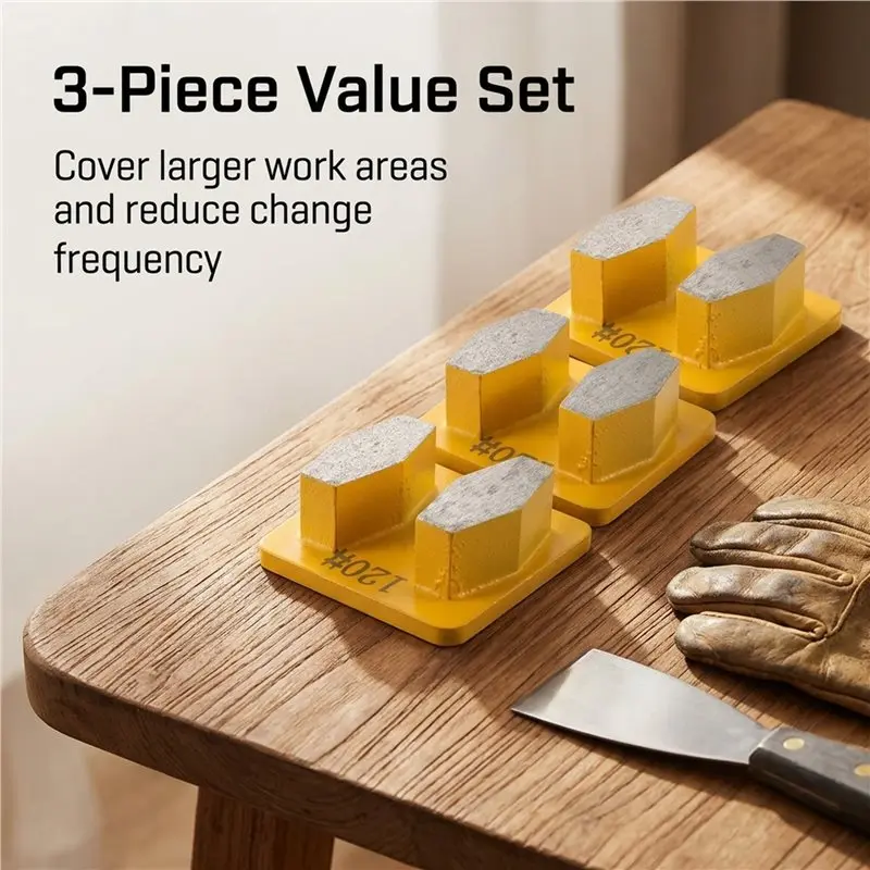 Concrete Floor Polishing Tools- Double Segment Diamond Grinding Blocks(3Pcs) For Cement And Stone Surfaces
