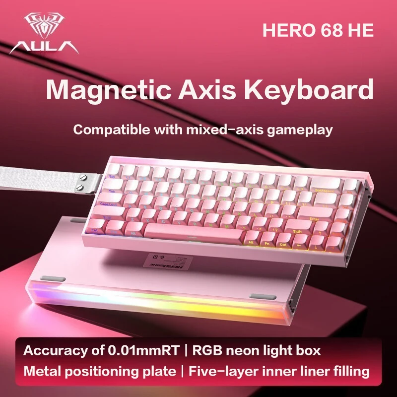 AULA HERO 68 HE Gaming Mechanical Keyboard Magnetic Axis RT Wired RGB Lighting 8K Polling Rate Side Engraving for Esports