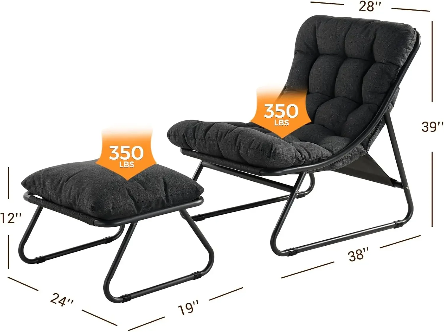 Grand patio Outdoor Lounge Chair with Ottoman, Comfy Sling Recliner Chair with Puffy Cushion and Footstool, Samba Modern