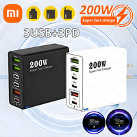 Xiaomi 6 Ports 200W Fast Charger 3USB 3TypeC PD High Speed Charge 3.0 Wall Phone Adapter EU/US/UK Plug For iPhone 16 15 Samsung