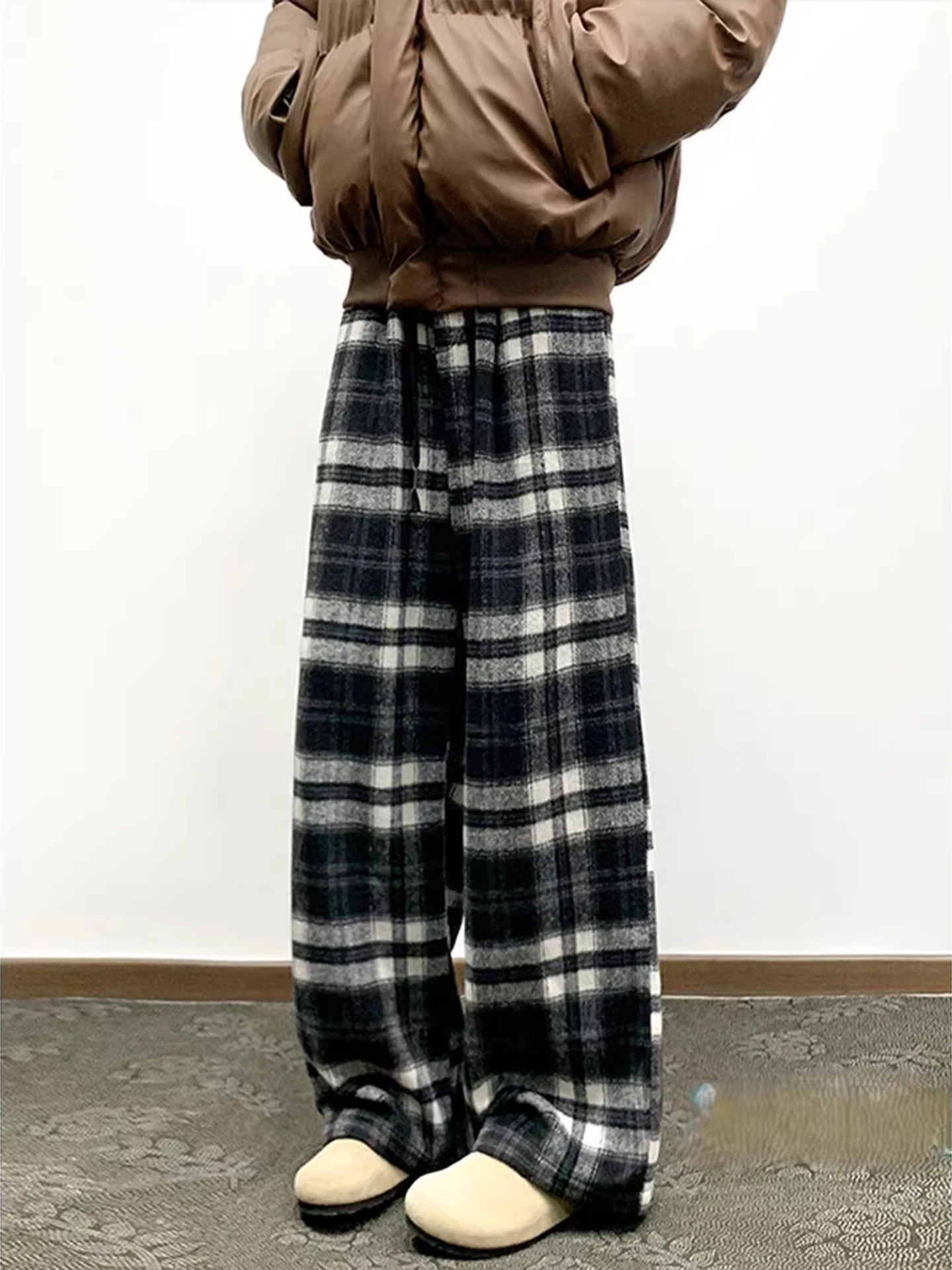 

y Retro Cheered Casual Pants Men's Autumn Winter Heavy Straight Leg Drapey Long Trousers Faionable Polyester Fiber