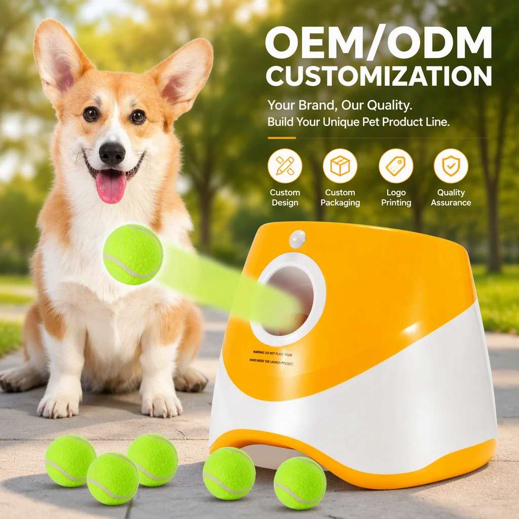 Polygon KL New Automatic Dog Tennis Ball Launcher Machine ABS 3 6 9M Adjustable Distance Interactive Pet Training Ball Thrower