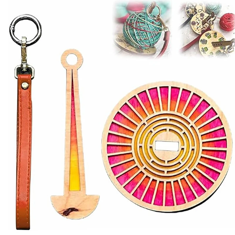 Wooden Spinning Knitting Tools Crochet Accessories Stand DIY Sewing Thread Spool With Wrist Strap Wool Ball Winder Yarn Holder