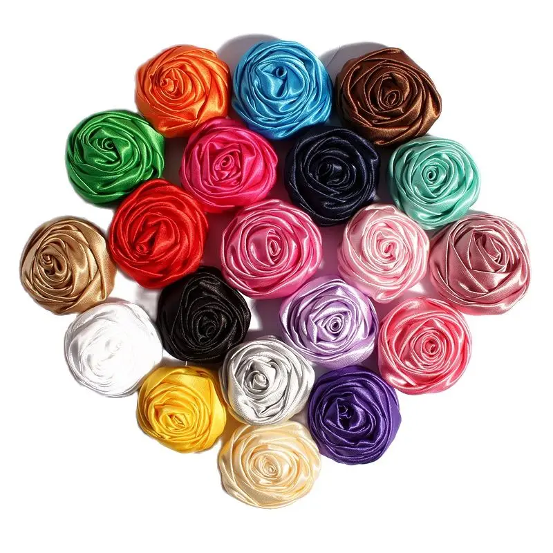 3.5CM Fashion Rosette Rose Bud Flowers For Hair Accessories Satin Fabric Flower For Wedding Bouquet Headbands