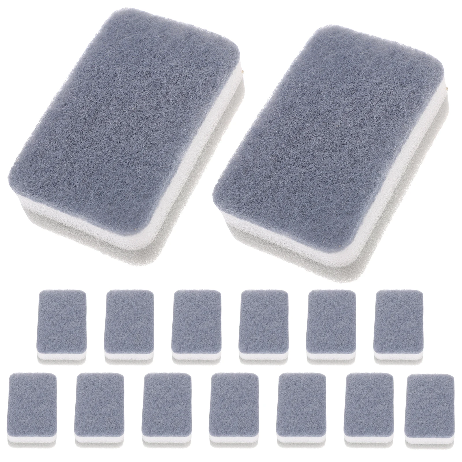 

15 Pcs Sponge Scouring Pads Reuseable Scrub Kitchen Cleaning Grey White Sponges Pads for Dishes Bowls Plates Pots Pans Water