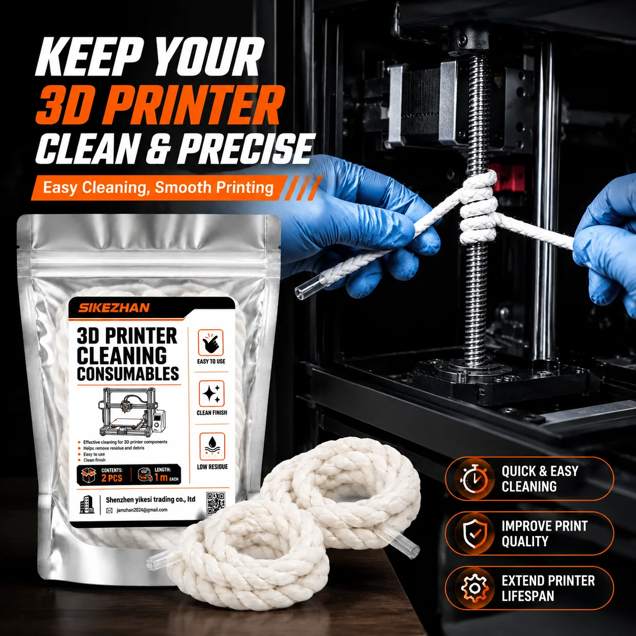3D Printer Cleaner Filament Rope Nozzle Cleaning Tool Extruder Cleaning Consumables 2PCS 1M for FDM 3D Printer Accessories