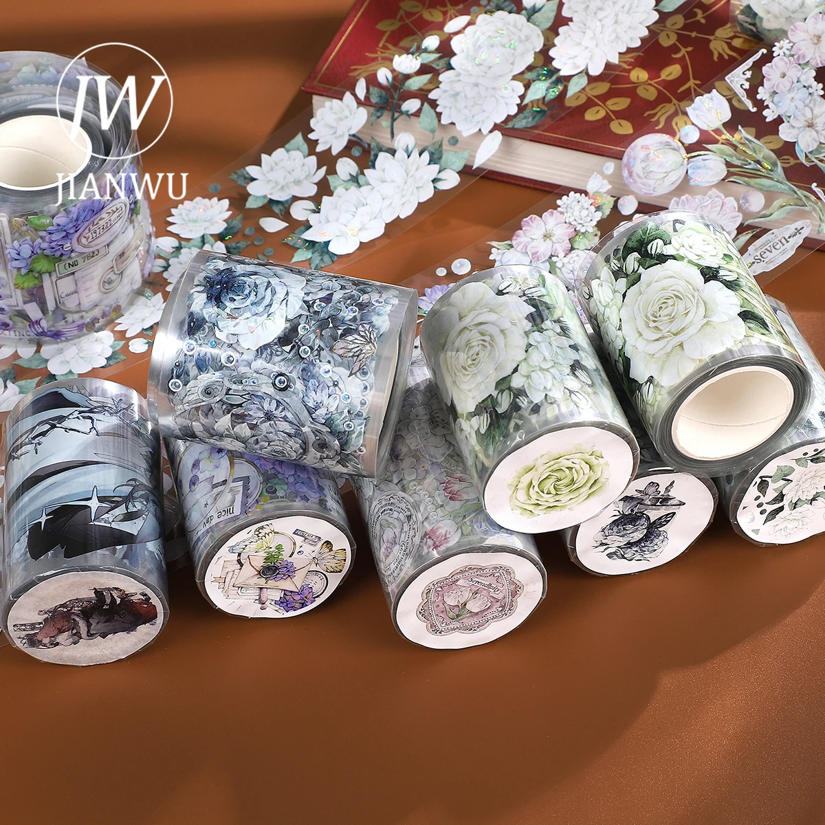 JIANWU 500cm Vintage Flower Landscaping Character Material Collage PET Tape Creative DIY Journal Scrapbooking Stationery