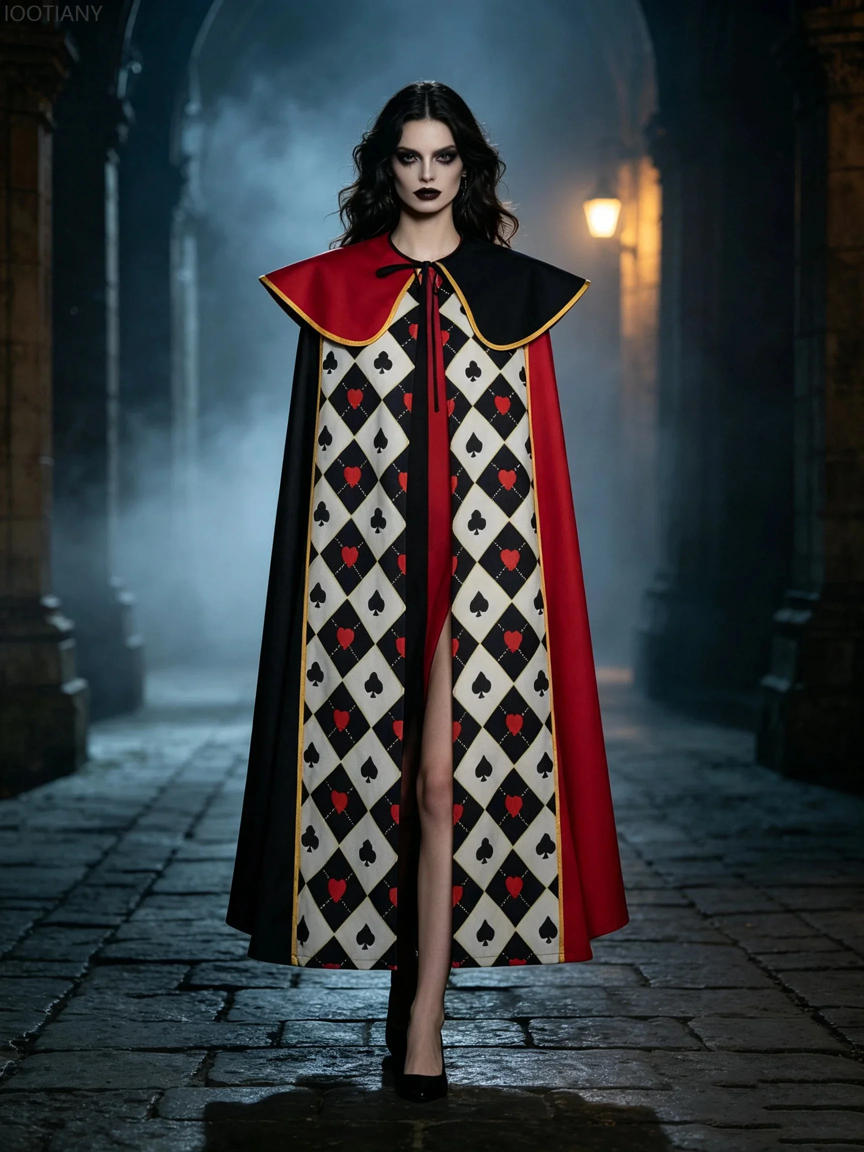 Queen Velvet Cape Party Black Red Heart Cloak Prom Theater Cosplay Outfit Halloween Carnival Stage Performance Dress Costumes