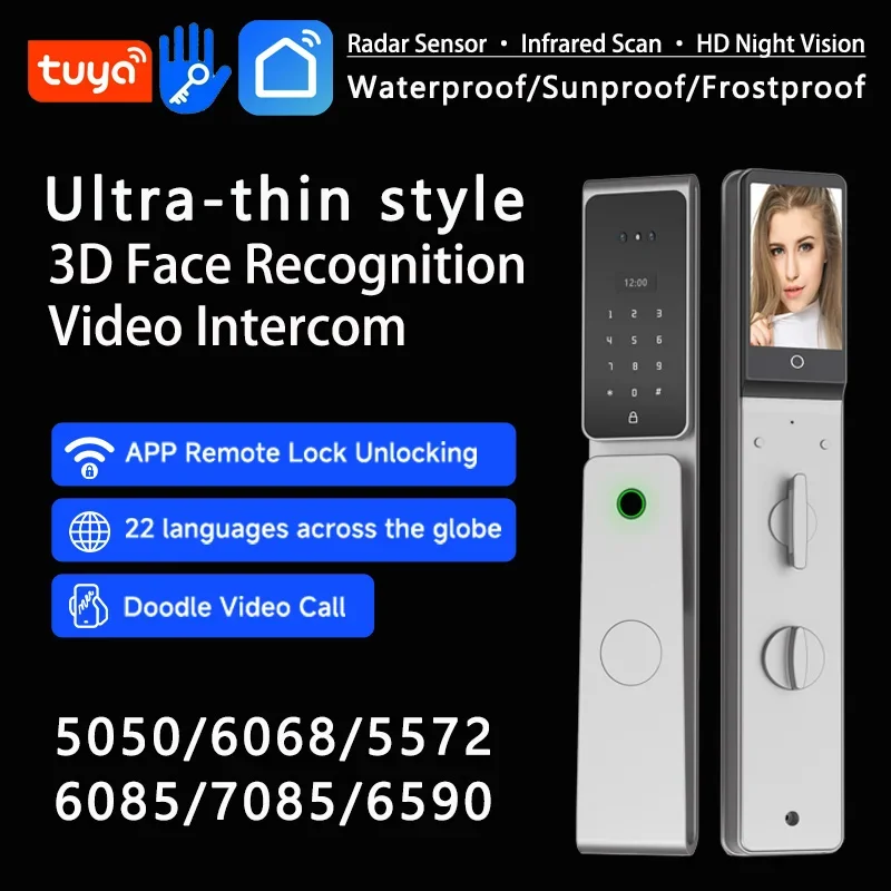Tuya Ultra-thin Smart Lock Waterproof Face Recognition Cipher Lock Intelligent Fingerprint Door TTlock Israel 85/90 Lock Body