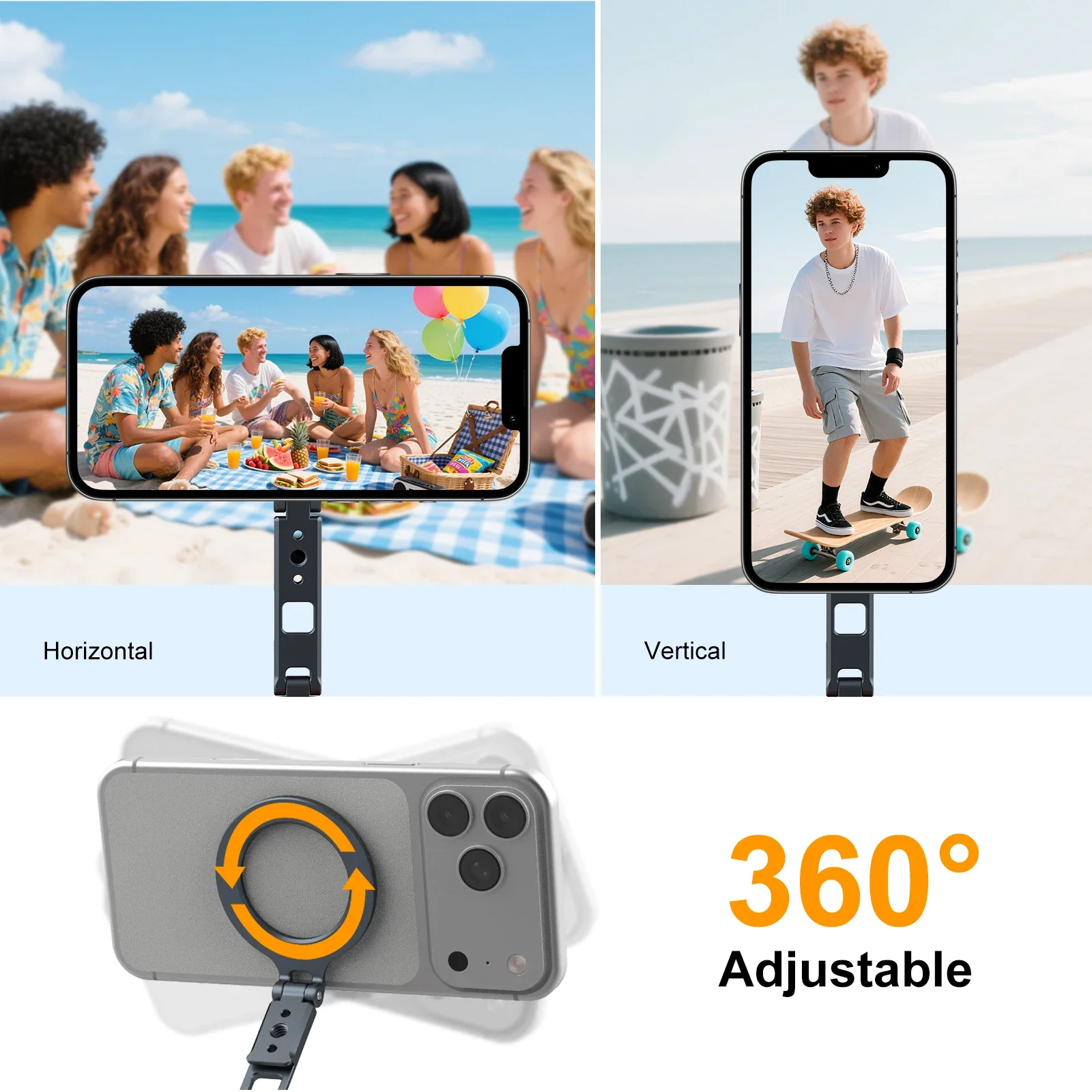 Magnetischer Cold Shoe Mount Handyhalter mit 1/4 und 3/8 Schraube für Kamerastativ für iPhone 17/16/15/14/13/12 Serie Android