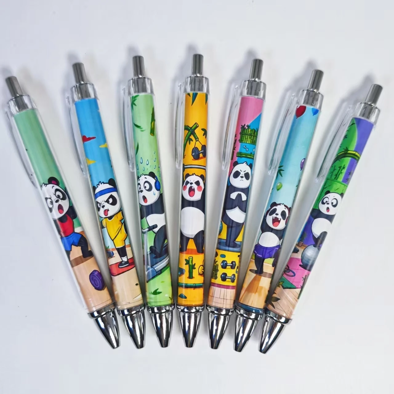 

8 шт./16 шт., выдвижные ручки на тему фитнеса с пандой, креативные шариковые ручки с пандой, подарочные ручки для студентов, подарочные ручки для письма