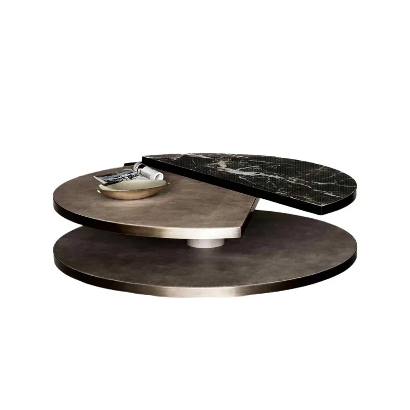 Italian light luxury, leather round tea table, living room home modern, villa marble coffee table