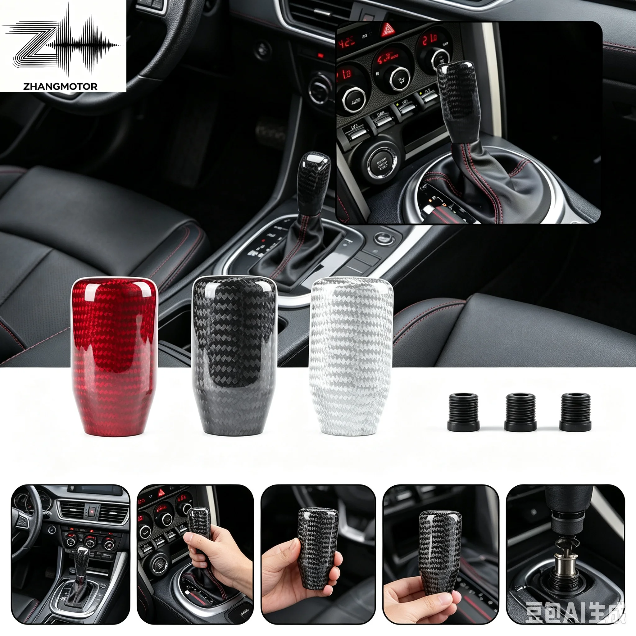 3 Colors Car Carbon Fiber Gear Shift Knob Auto Automatic Manual Transmission Head Stick Shifter Gearstick Handle Lever AT MT