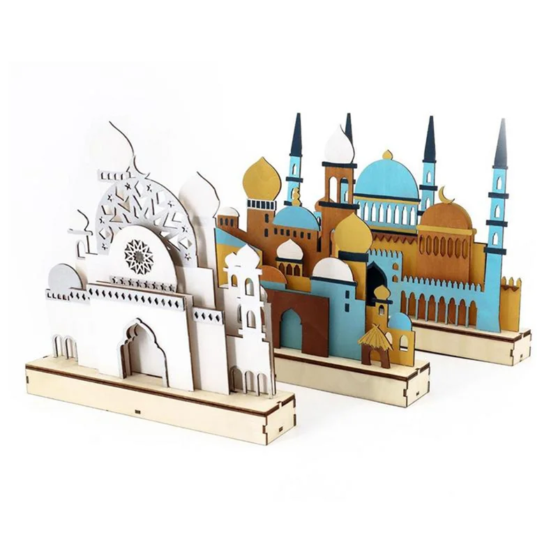 A44U B en bois Eid Mubarak LED veilleuse musulman Ramadan décor pour la maison islamique musulman fête Mubarak décor fête fournitures facile T