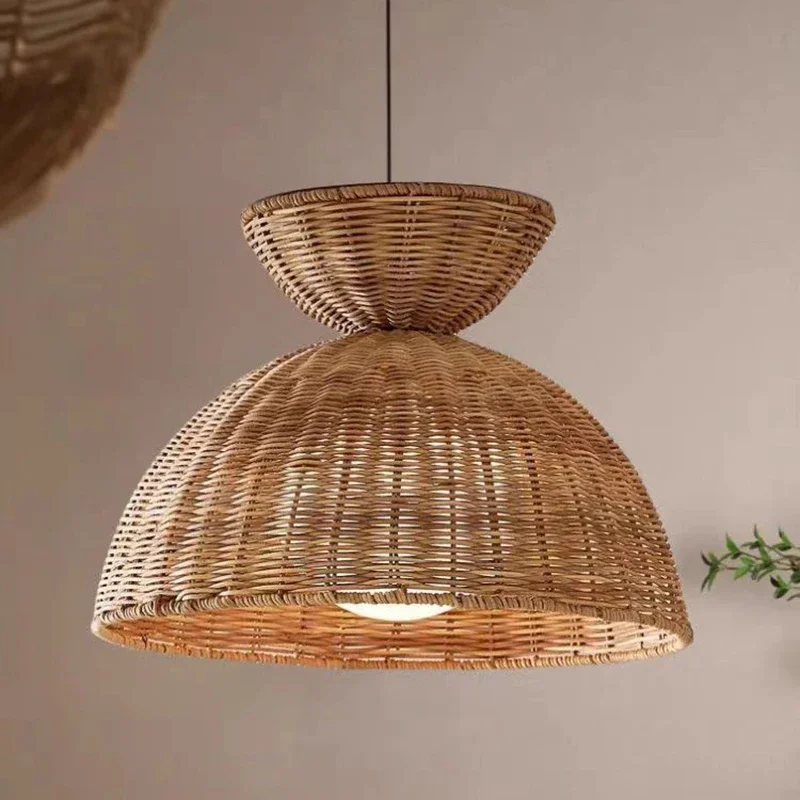 Vintage Vintage Pendant Light Natural Rattan Wicker E27 LED Chandeliers for Restaurants Hot Pot Dining Room bedroom bedroom