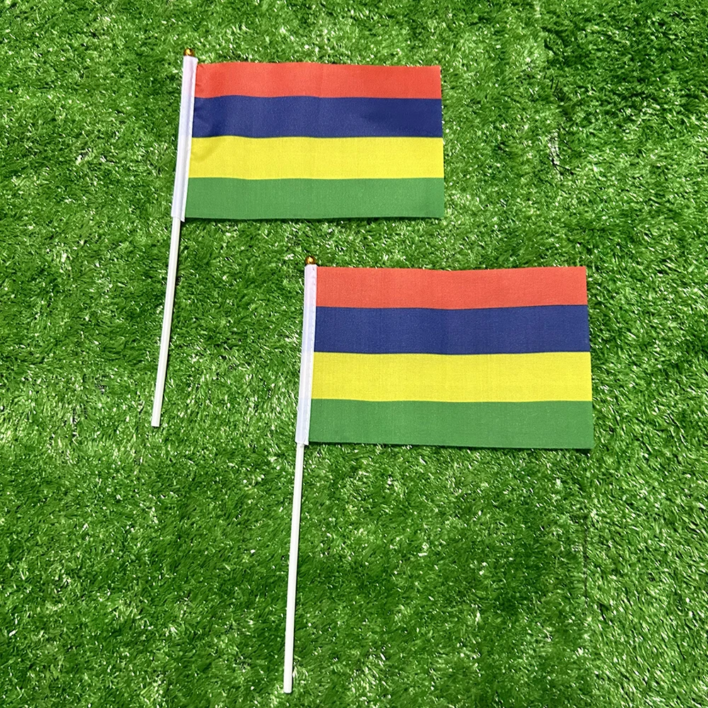 SKY FLAG Mauritius hand Flag 10/20/50/100pcs 21*14cm Mauritius Hand Waving Flags With plastic pole For Sports Activity Decor