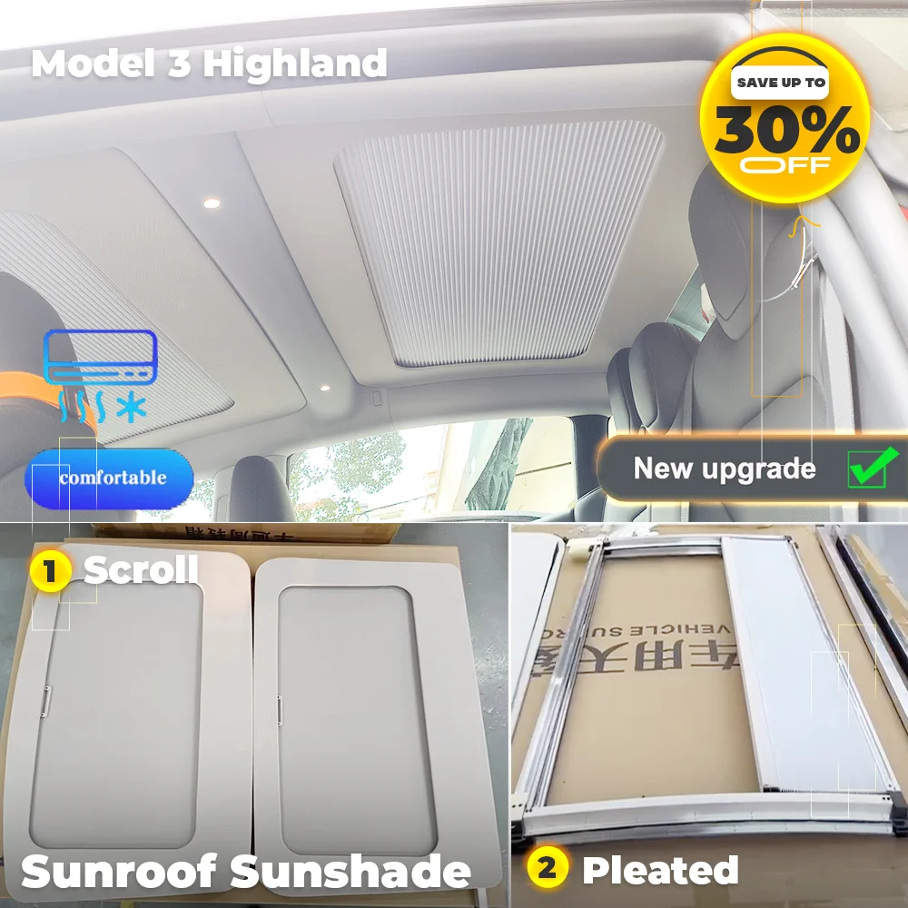 New Retratable Sunshade For Tesla 2024 Model 3 Highland Roof Shade Scroll Original Sun Visor Model 3 + 2023 Pleated Sunscreen