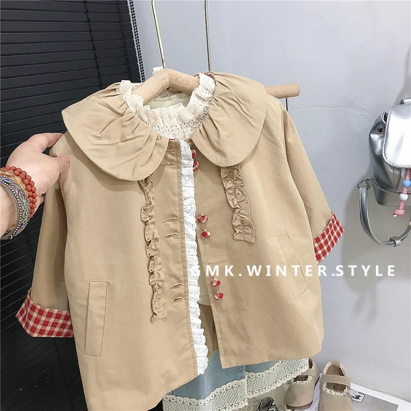 

Girls' Trench Coat Spring and Autumn New Style Children's Fashionable Autumn Outfit Baby Girl Stylish Casual Autumn Doll Collar