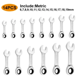 6mm-19mm Reversible Combination Stubby Single Wrench Stubby Combination 72 Tooth Ratchet Socket Spanner Nut Repair Tools