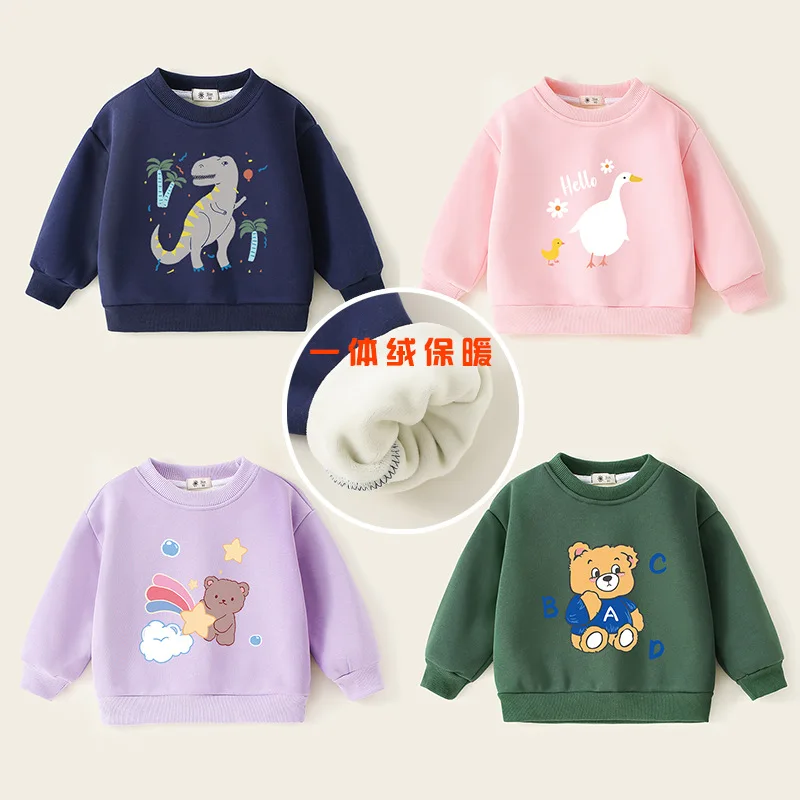 children's long sleeve t-shirt children's t-shirt for boys Grils Boys' hoodie winter children's velvet top baby base shirt