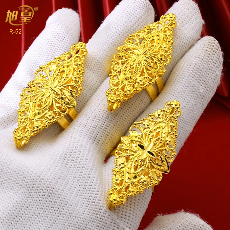 Dubai 24k Gold Color Luxury Jewelry Rings for Women Arabic New Anniversary Wedding Party Gifts Original Rings