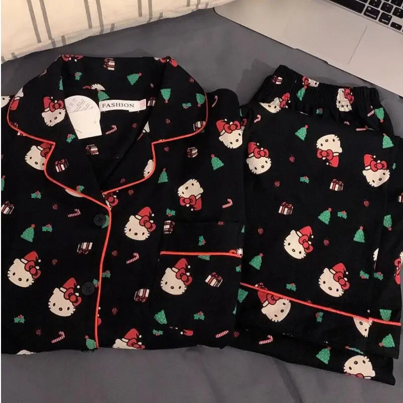 

Sanrio Hello Kitty Women's Sleeping Pajamas Sets Kawaii Cartoon Young Girl Spring Autumn Long Sleeve Pant Sleepwear Home Clothes