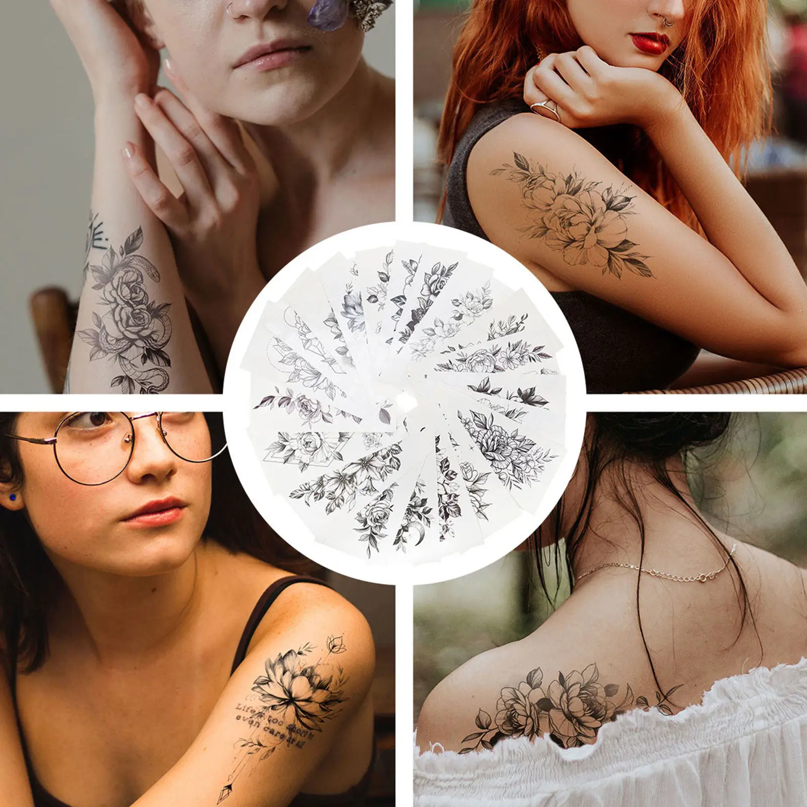 

20 Pcs Stickers for Adults Body Flower Decals Delicate Style Black Stylish Tattooing Sketch
