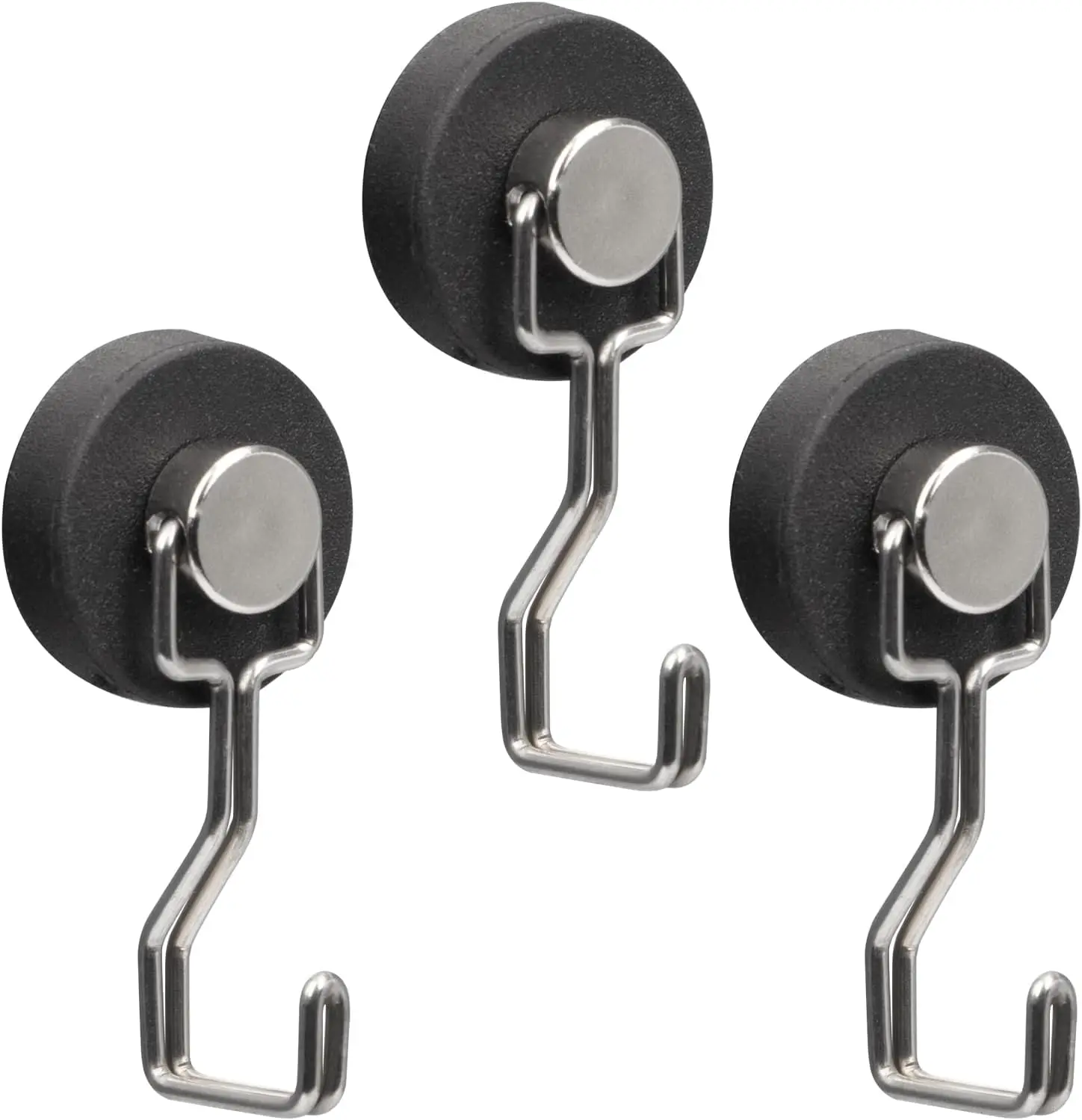 Heavy Duty Rubber Coated Magnetic Hooks, Anti-Scratch & Corrosion, for Cruise Cabin, Refrigerator, Grill, 3 Pack Silver