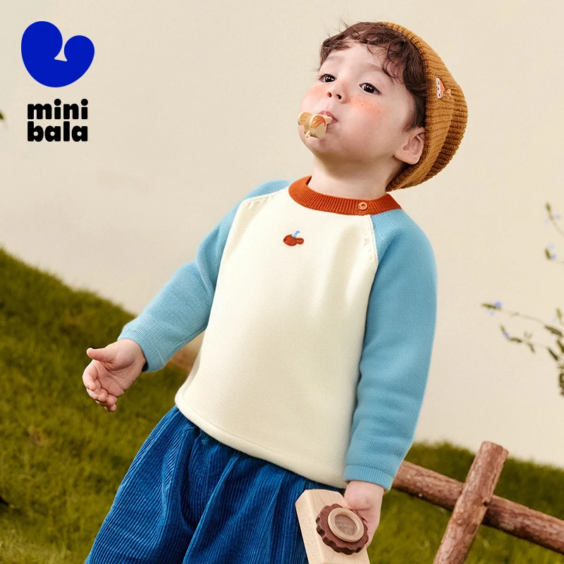 

Вязаный свитер Mini Bala для детей, зима 2025 года, пуловер с рукавами реглан, унисекс, одежда базового слоя