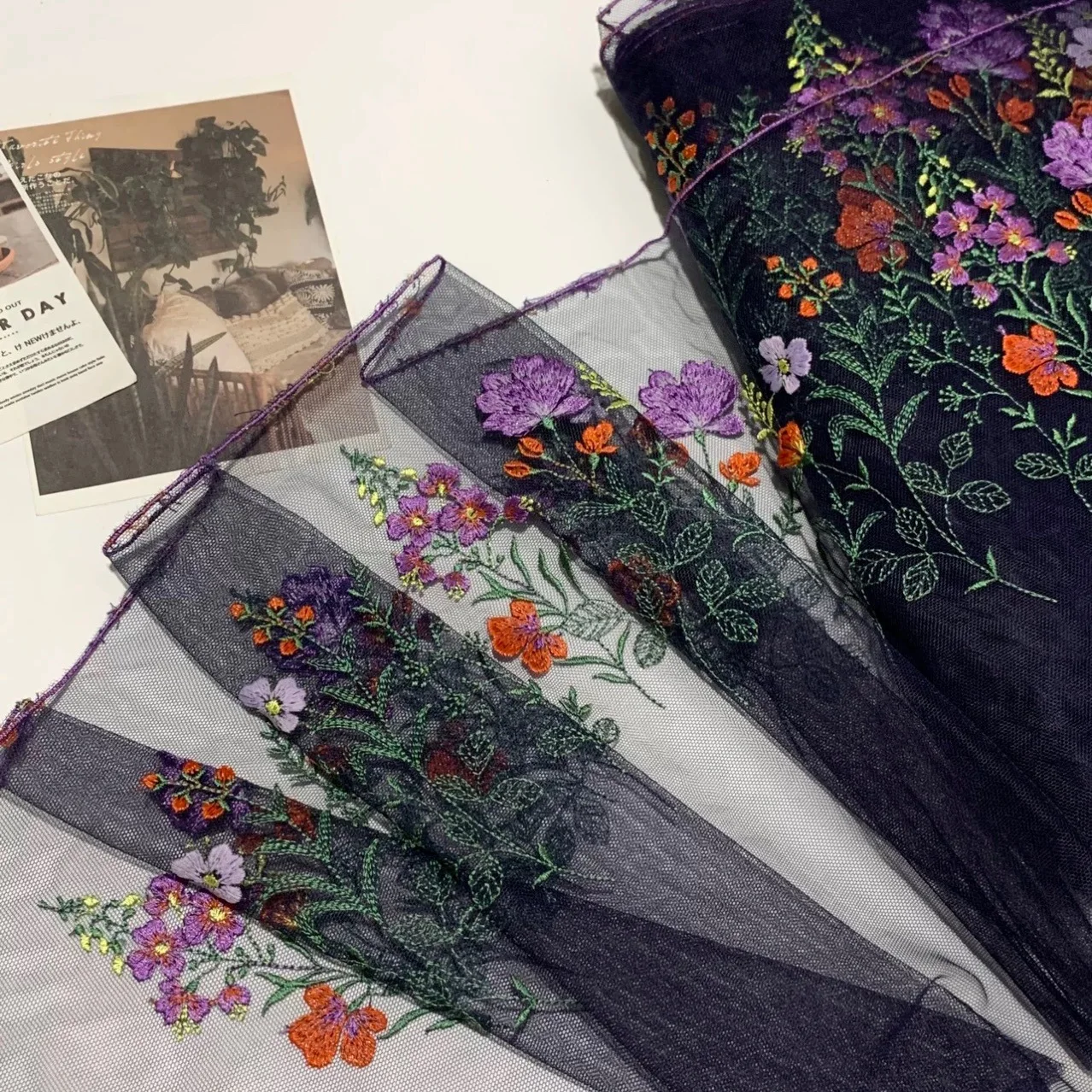 30Yards Dark Blue Soft Mesh Embroidery Lace Trim Dress Fabric for Women Holiday Flower Lace Bra Underwear