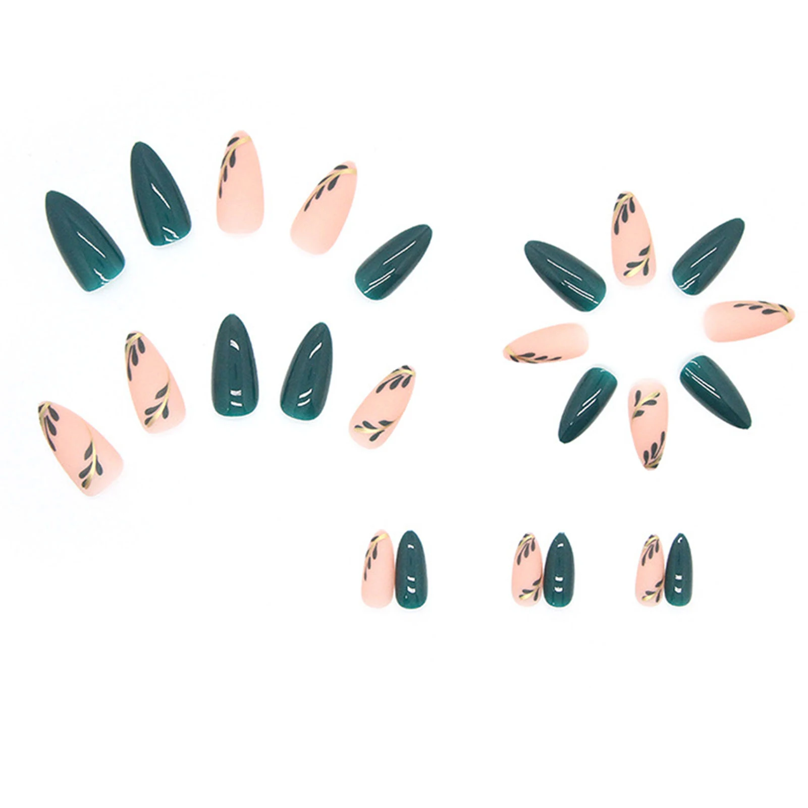 Leaf Printed Women Green Fake Nails Charming Comfortable to Wear Manicure Nails for Manicure Novice Beginner