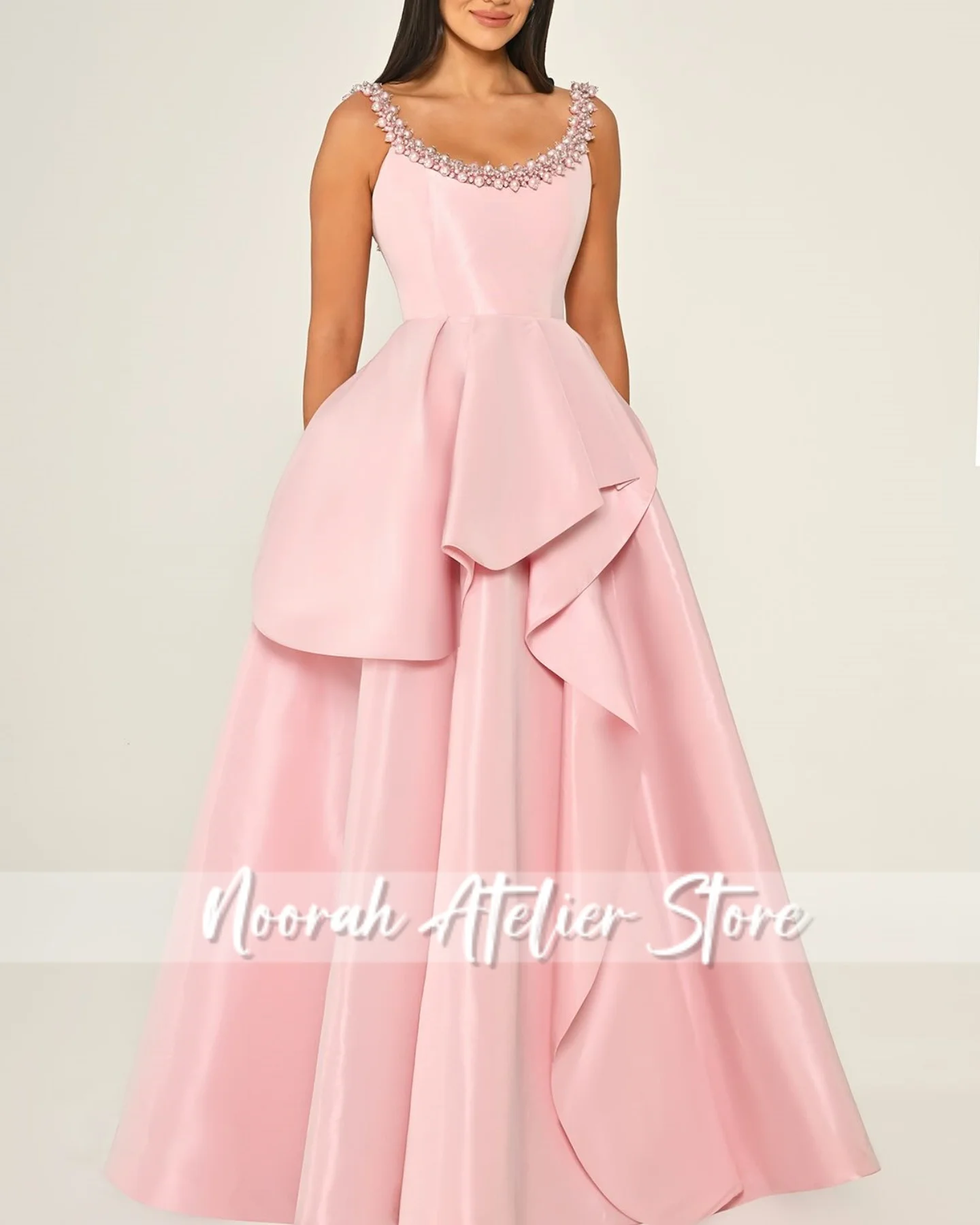 Elegant Pink pearls Pink Halter New Luxury Women's Evening Dresses 2025 Dubai Aline Celebrity Dress Prom Gown Vestido Customized