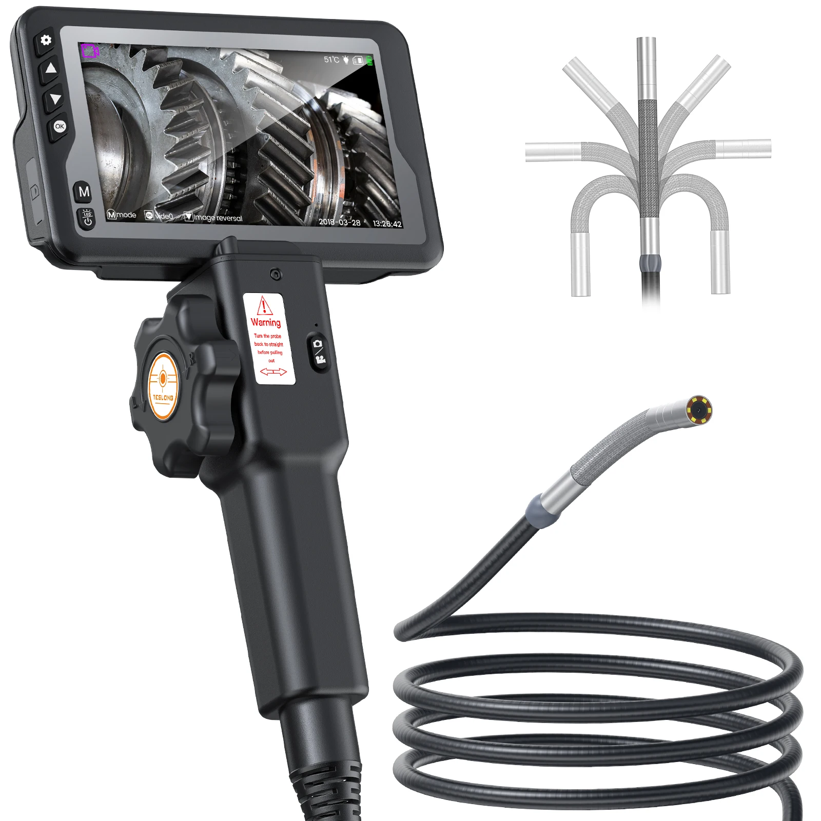 Teslong Articulating Borescope, Multifunctional Two-Way 180 Degree Steering Endoscope Cars Inspection Camera-8.5mm/1m