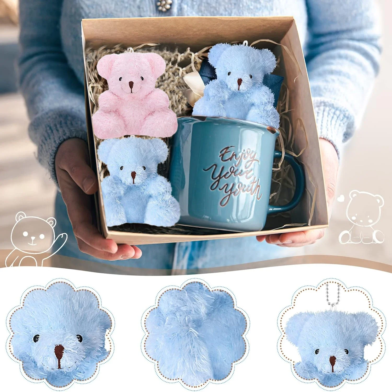 12-48PCs Mini Plush Bears Bulk for Baby Shower Gender Reveal Tiny Soft Bears Mini Teddy Bears Birthday Party Favors