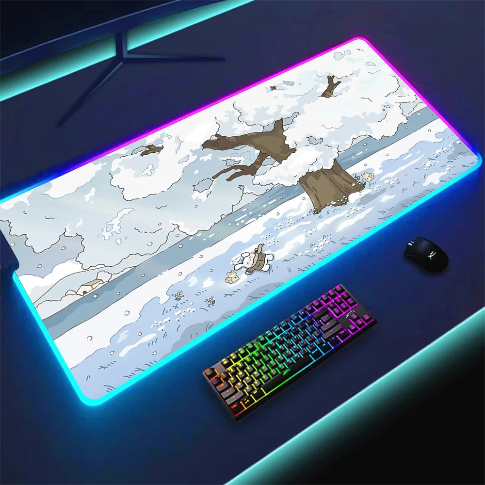 Alfombrilla de ratón RGB personalizada con muñeco de conejo, cerradura LED negra con retroiluminación, alfombrilla de ratón para teclado de ordenador, alfombrilla de escritorio antideslizante de goma XL