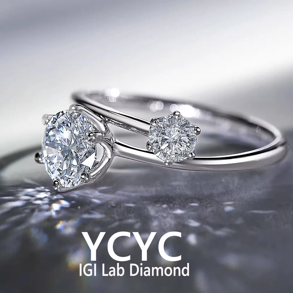 

Платиновые pt950 2 шт. круглые кольца с бриллиантами цвета D CVD для женщин, свадебные украшения для невесты, модные ювелирные изделия оптом ﻿