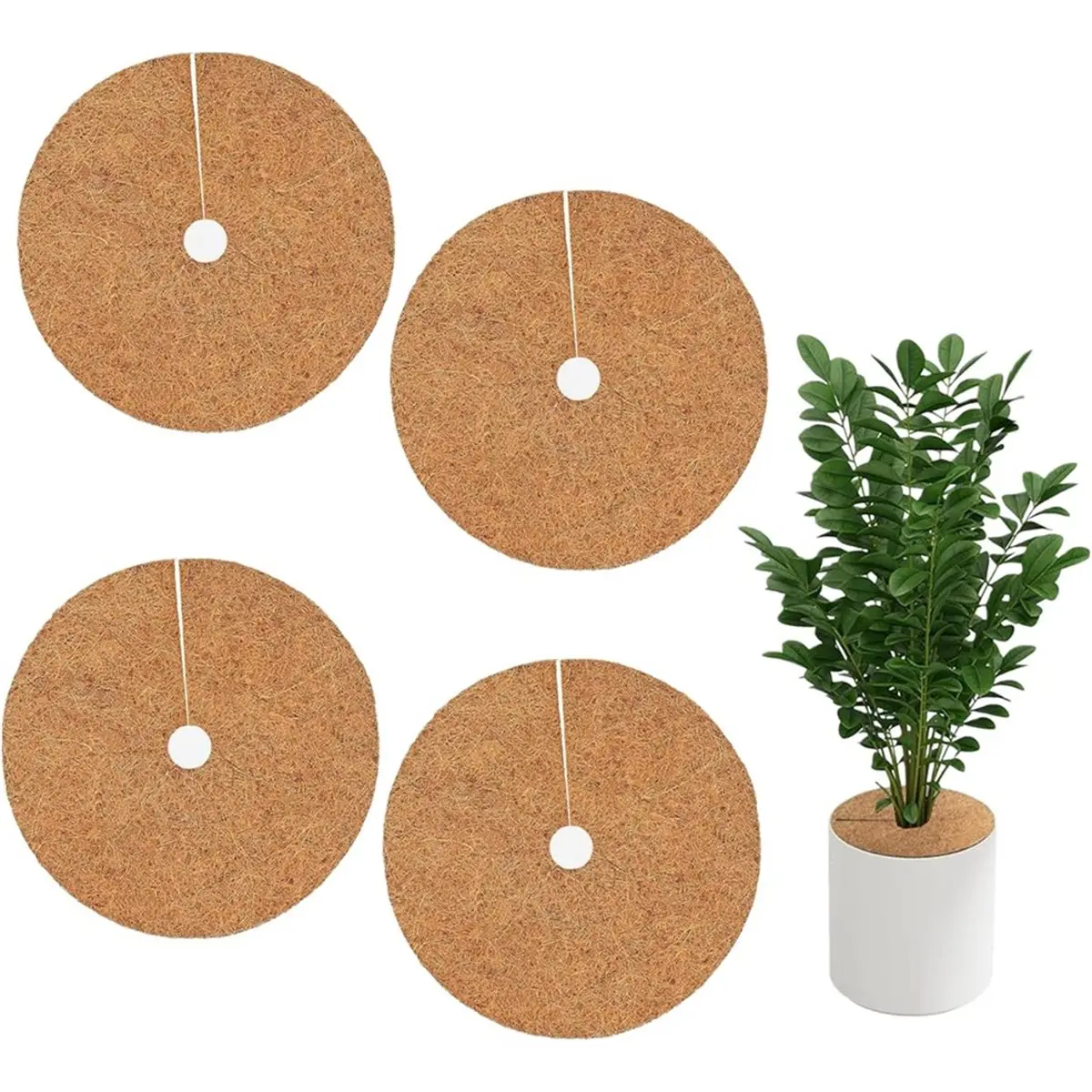 2026 Trend 4 Pack 15.7 Inch Coconut Fiber Mulch Ring-for Moisture Retention, Indoor Outdoor Trees and Landscaping