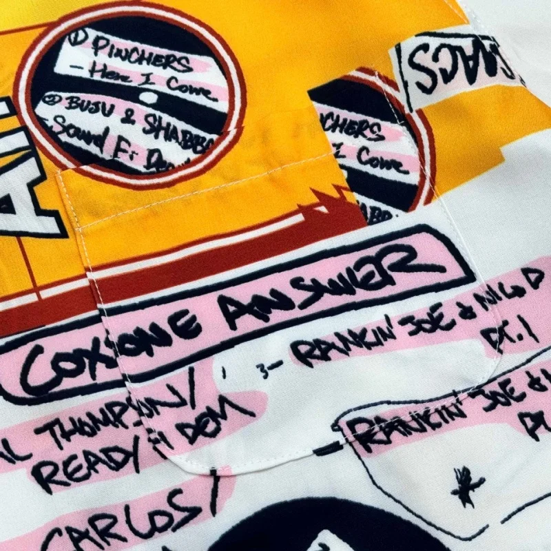 WACKO MARIA Yellow Newspaper Full Print Summer Brand Short Sleeve Shirt Trendy Holiday Clothing