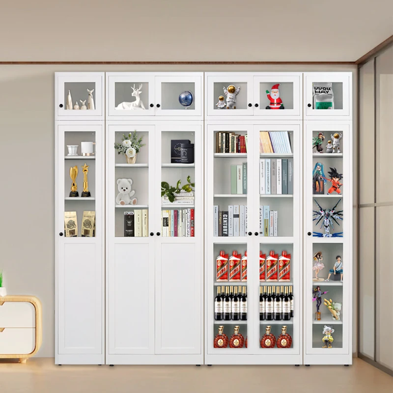 Modern European Style Living Room Furniture Metal Bookcase with Glass Doors Steel Storage Cabinet for Home Library